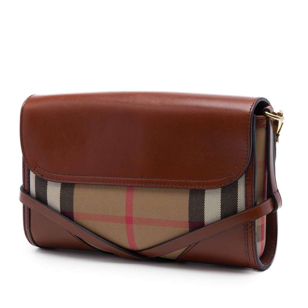 Burberry Leather and House Check Canvas Bridle Abbott Crossbody Brown Leather Very good - Back View
