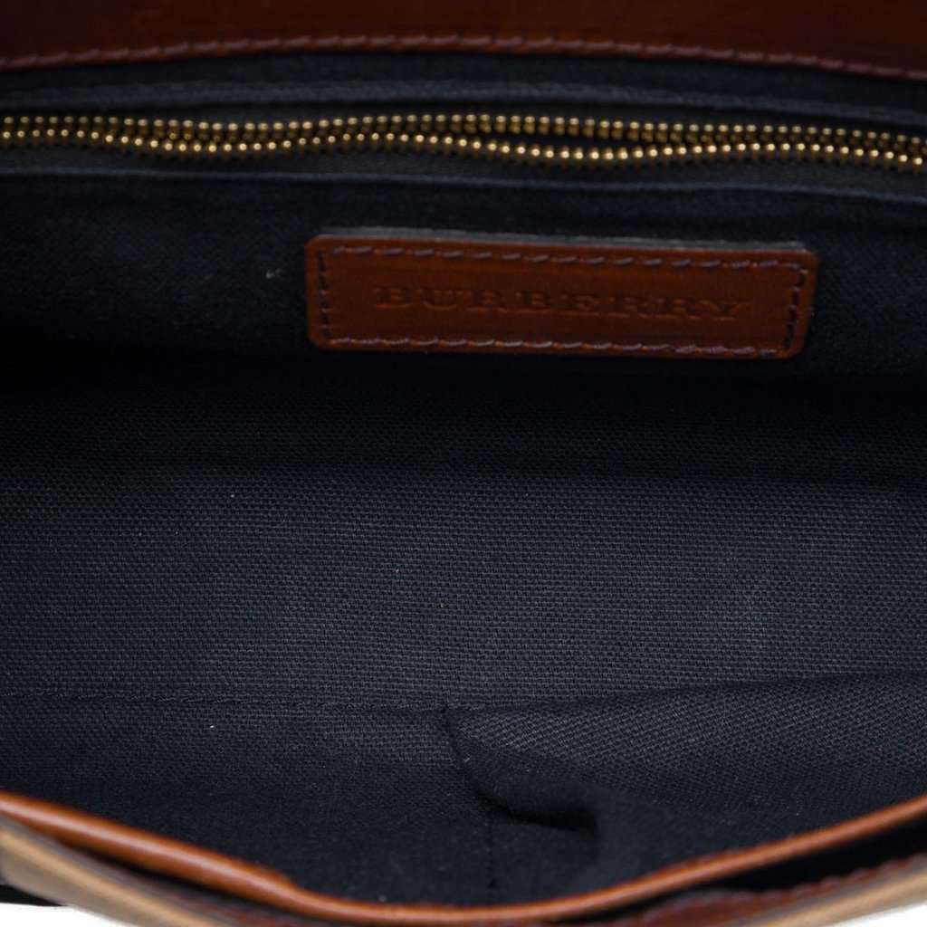 Burberry Leather and House Check Canvas Bridle Abbott Crossbody Brown Leather Very good - Model View