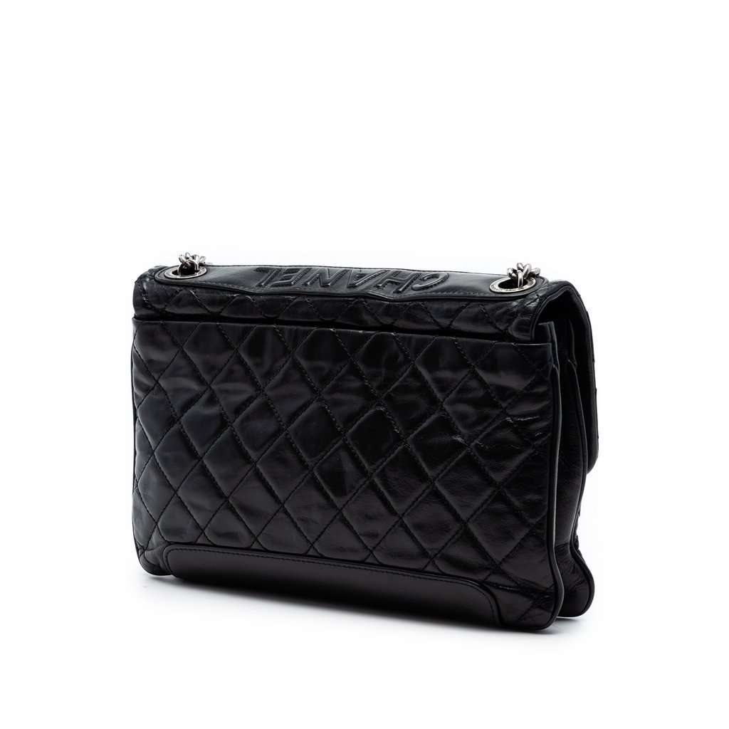Chanel CC Quilted Glazed Calfskin Flap Black Leather Very good condition - Back View