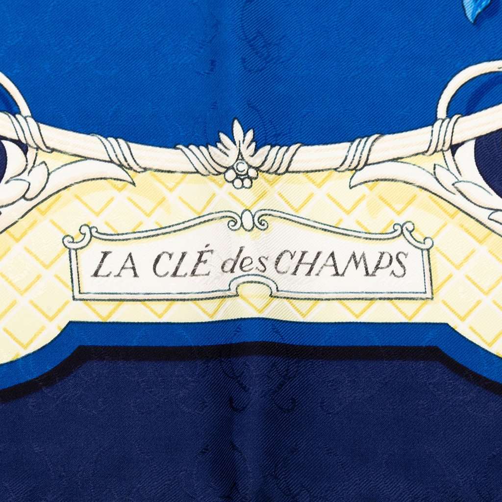 Hermès La Cle des Champs Silk Scarf 90 Blue Never worn - Model View