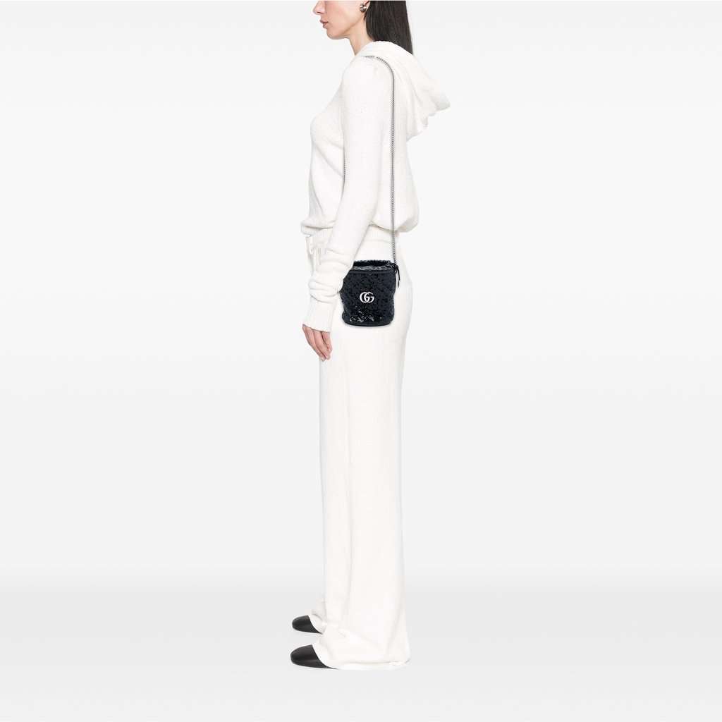 Gucci Small GG Marmont Sequined Diagonal Matelasse Calfskin Bucket Bag Black Leather Very good - Box View