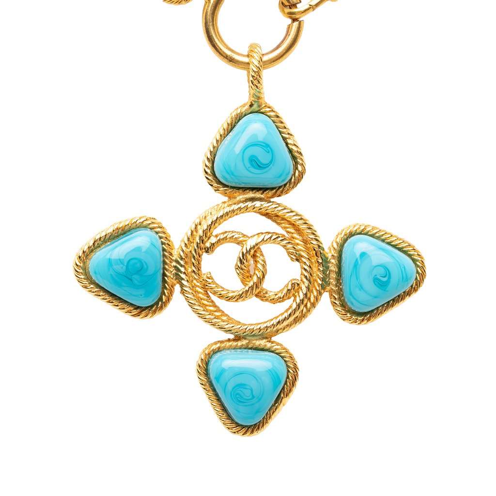 Chanel CC Gold Plated Cabochon Enamel Pendant Necklace Gold Metal Very good - Front View