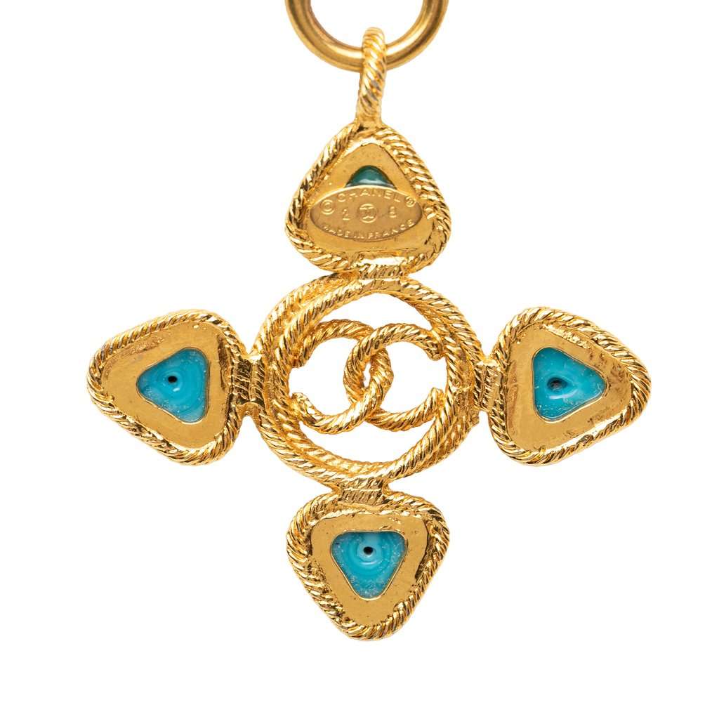 Chanel CC Gold Plated Cabochon Enamel Pendant Necklace Gold Metal Very good - Back View