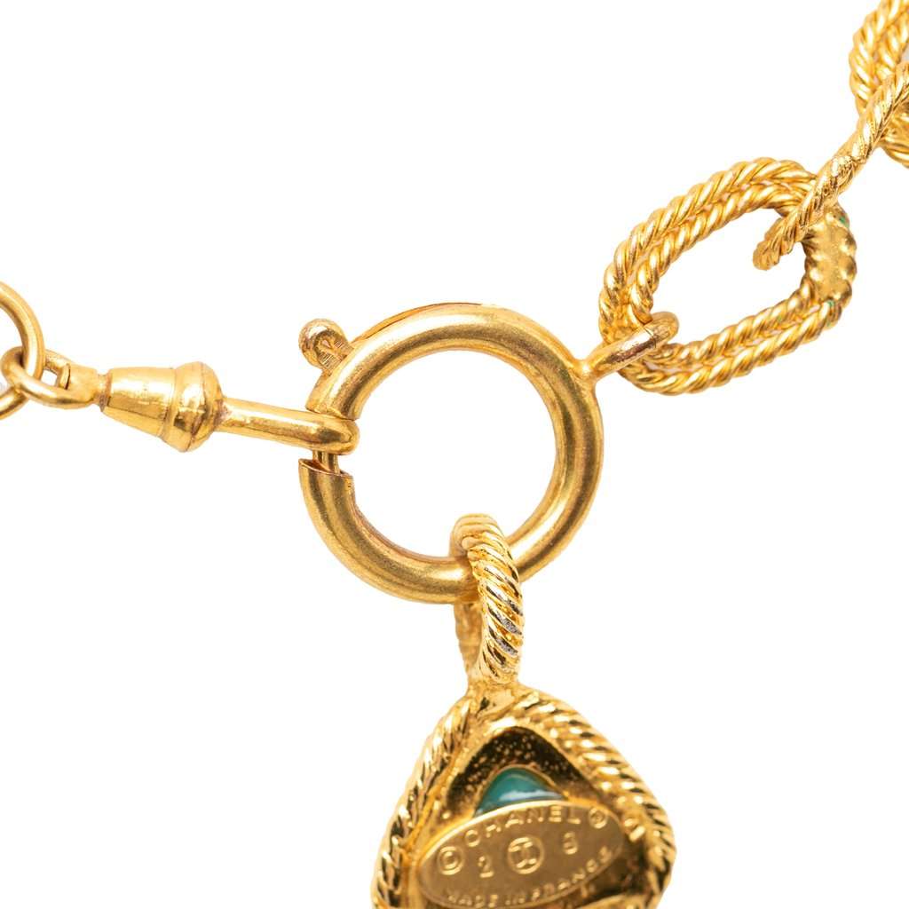 Chanel CC Gold Plated Cabochon Enamel Pendant Necklace Gold Metal Very good - Model View
