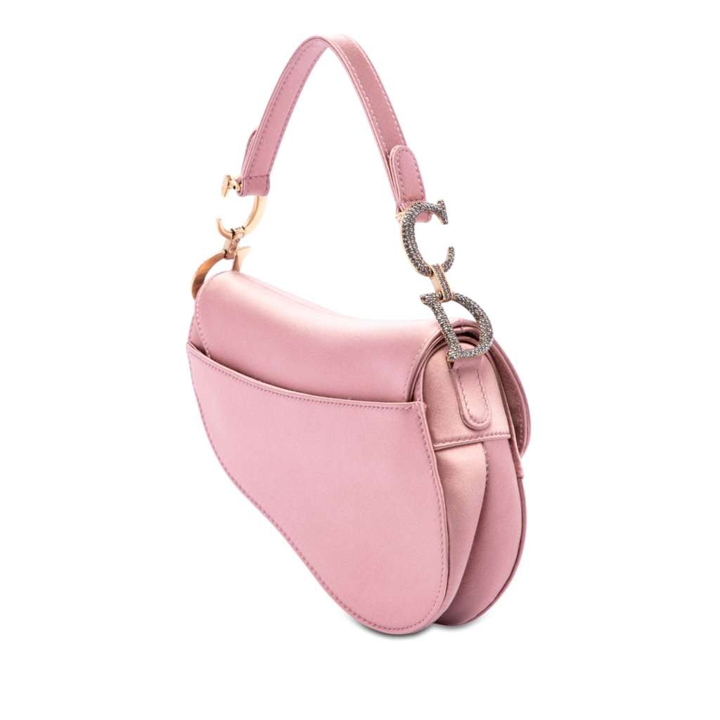 Dior Mini Satin Crystal Embellished Saddle Bag Pink Very good - Back View