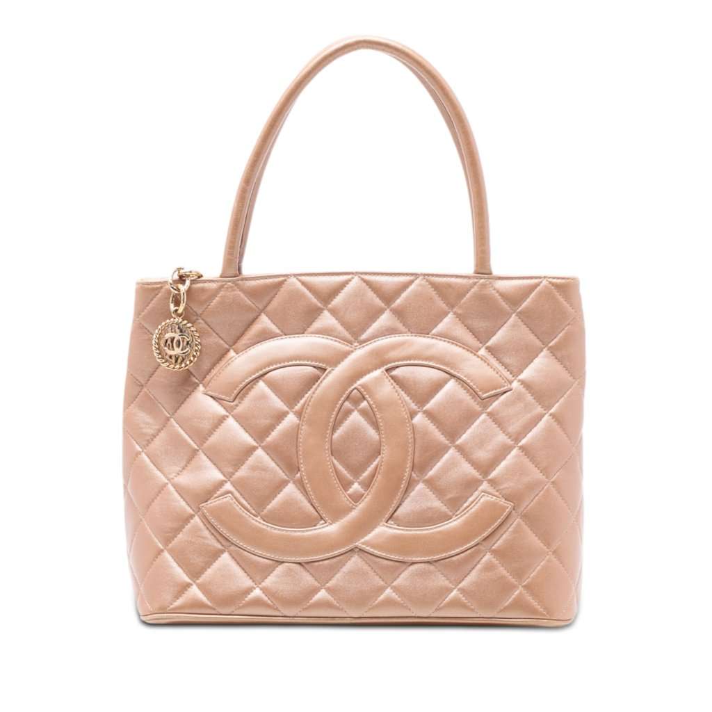 Chanel Lambskin Medallion Tote Beige Leather Very good - Front View