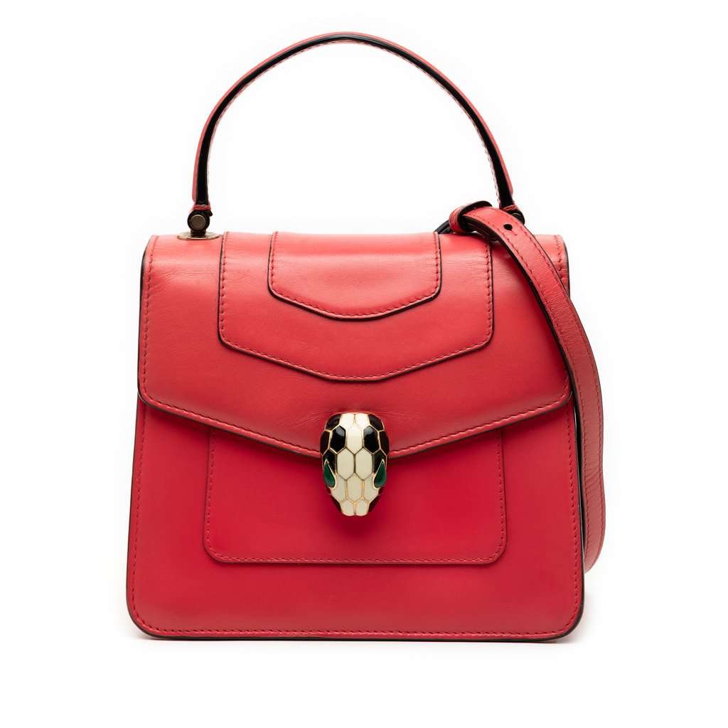 Bvlgari Small Calfskin Serpenti Forever Top Handle Bag Red Leather Very good - Front View