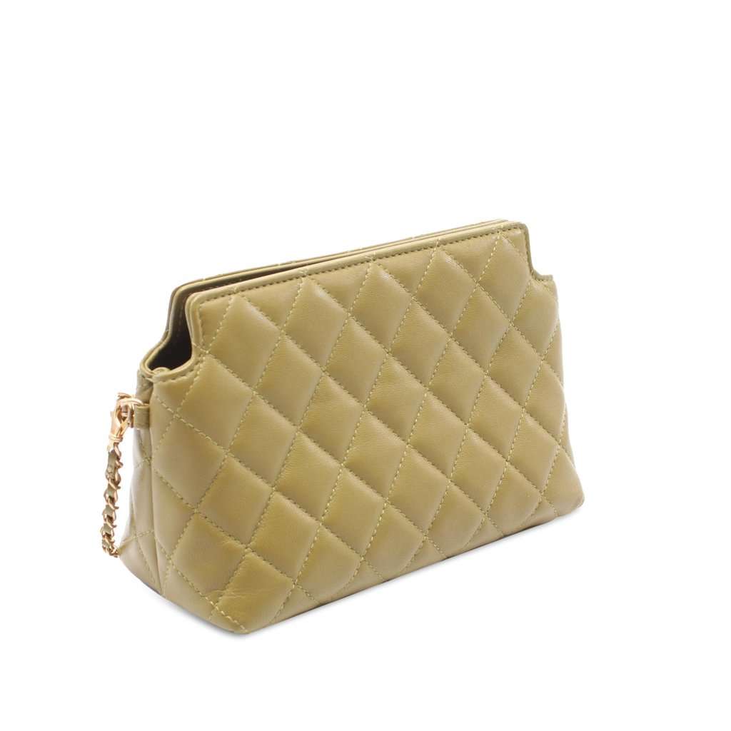 Chanel Quilted Lambskin Leo Shoulder Bag Green Leather Very good - Back View