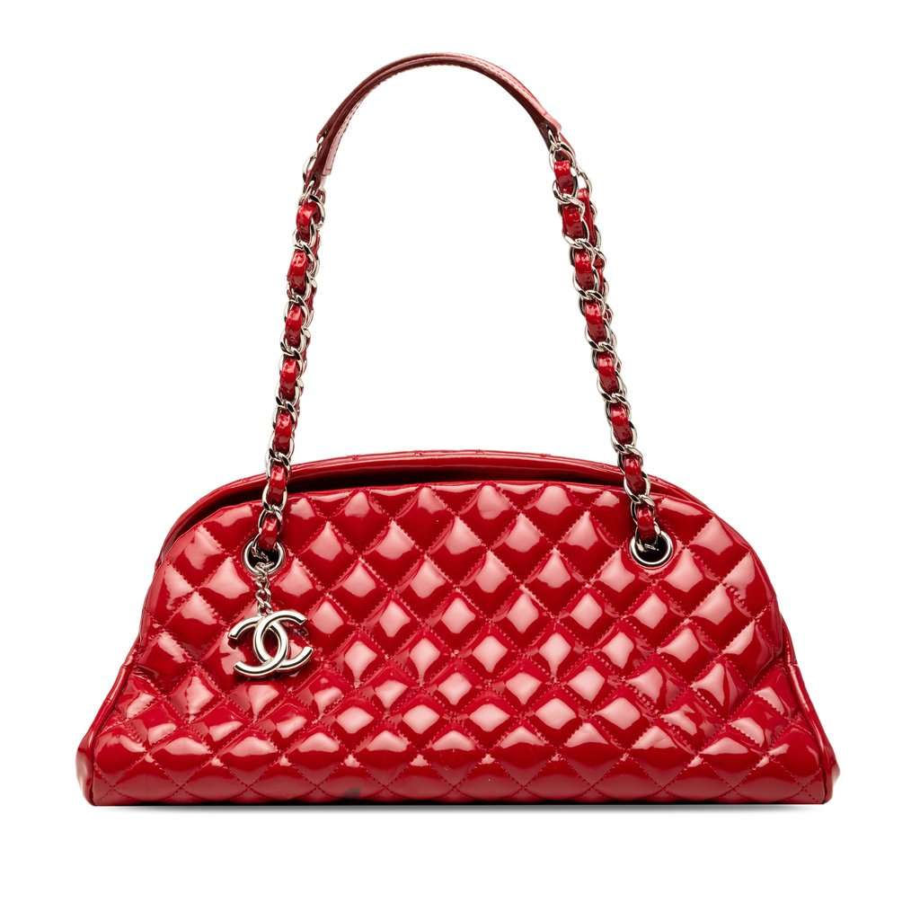 Chanel Medium Quilted Patent Just Mademoiselle Bowling Bag Red Leather Very good condition - Front View