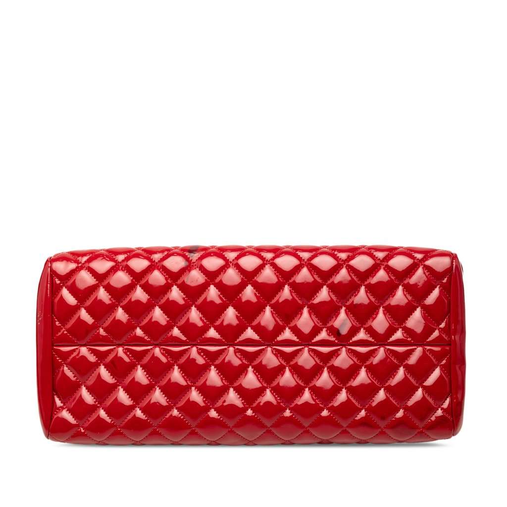 Chanel Medium Quilted Patent Just Mademoiselle Bowling Bag Red Leather Very good condition - Inside View