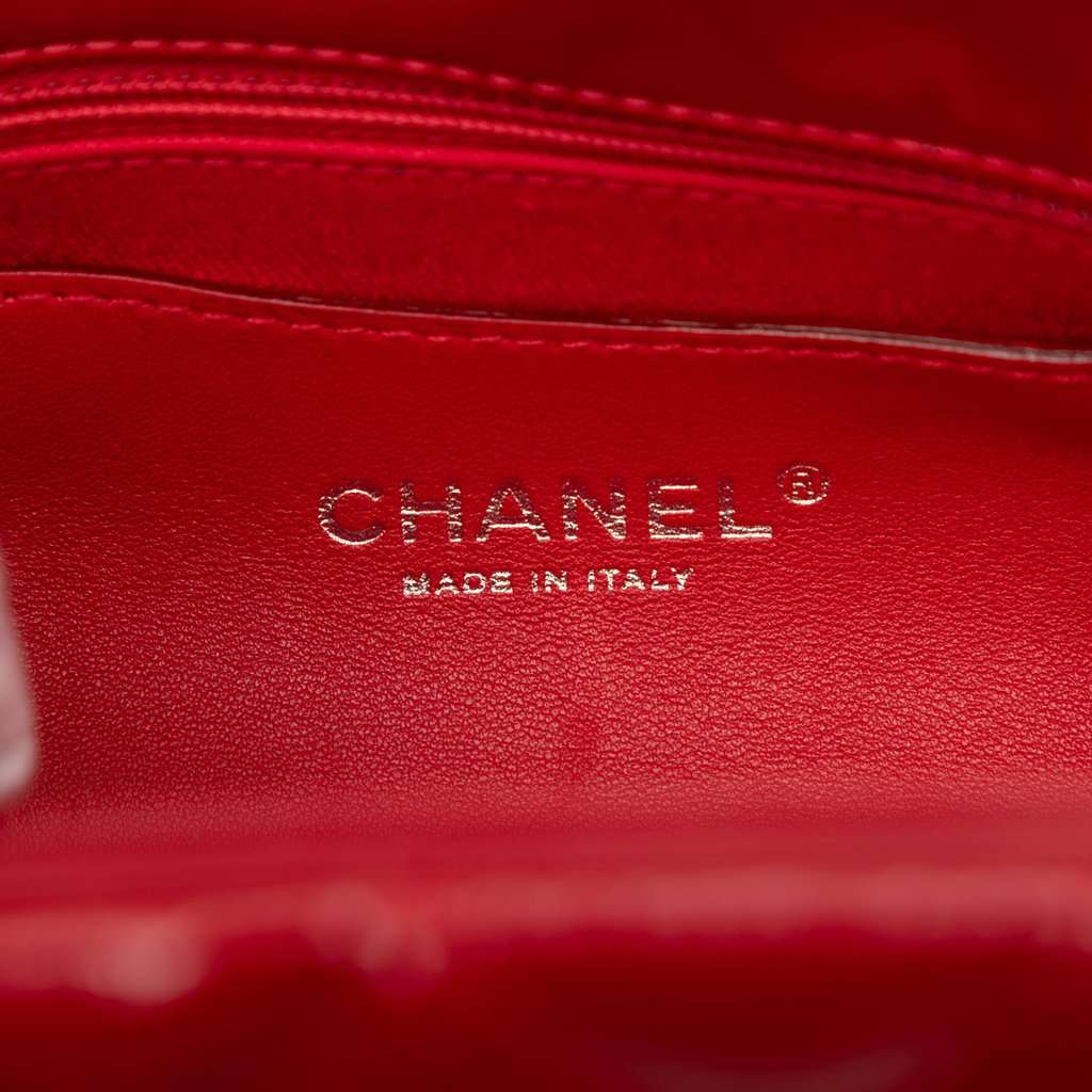 Chanel Medium Quilted Patent Just Mademoiselle Bowling Bag Red Leather Very good condition - Box View