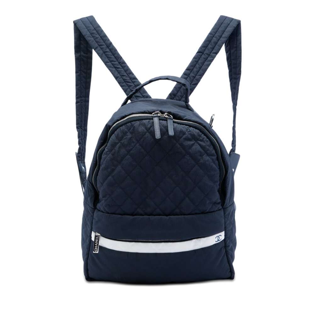 Chanel CC Quilted Nylon Sport Line Backpack Blue Very good - Front View