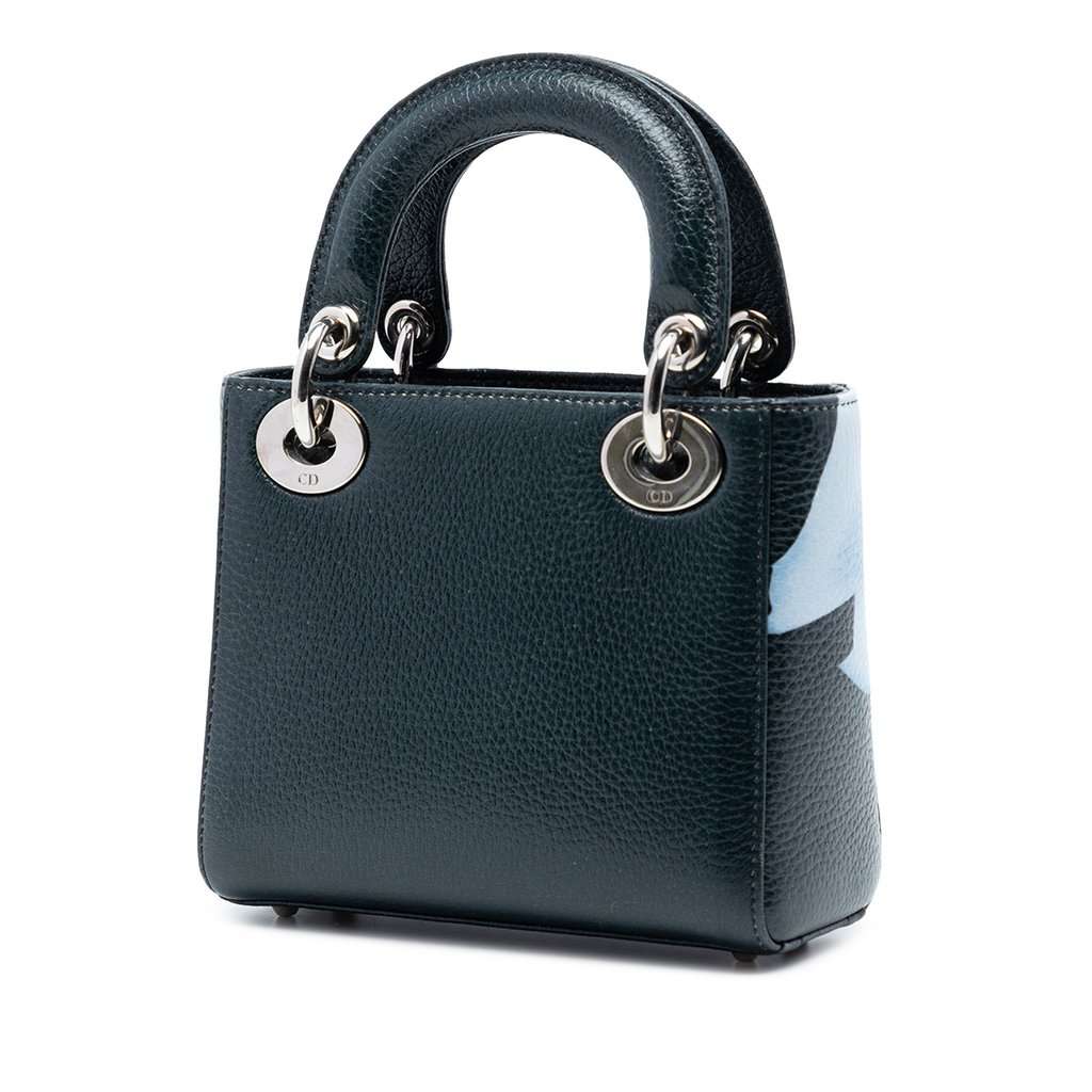 Dior Mini Deerskin Floral Print Lady Dior Green Leather Very good condition - Back View