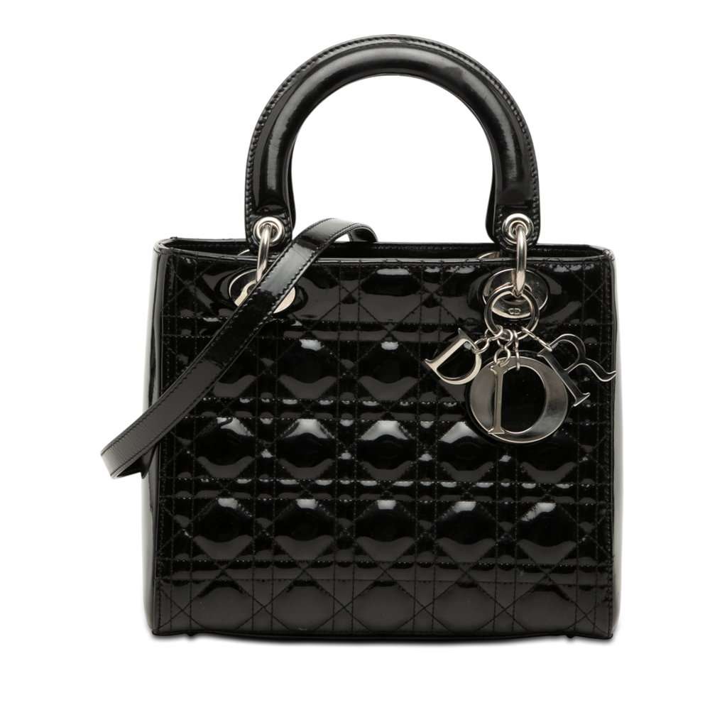 Dior Medium Patent Cannage Lady Dior Black Leather Good condition - Front View