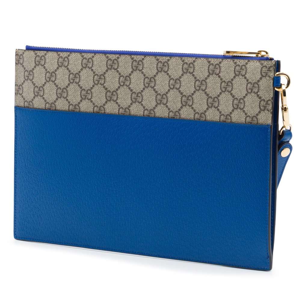 Gucci GG Supreme and Calfskin Cut Out Interlocking G Clutch Beige Very good - Back View