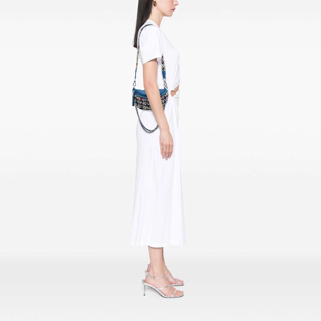 Chanel Tweed and Stitched Calfskin Convertible Waist Bag Blue Very good - Box View