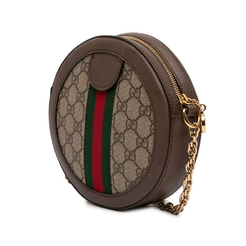 Gucci Mini GG Supreme Web Ophidia Round Crossbody Beige Very good - Back View