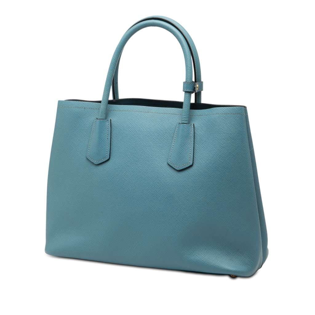 Prada Medium Saffiano Cuir Double Satchel Blue Leather Very good condition - Back View