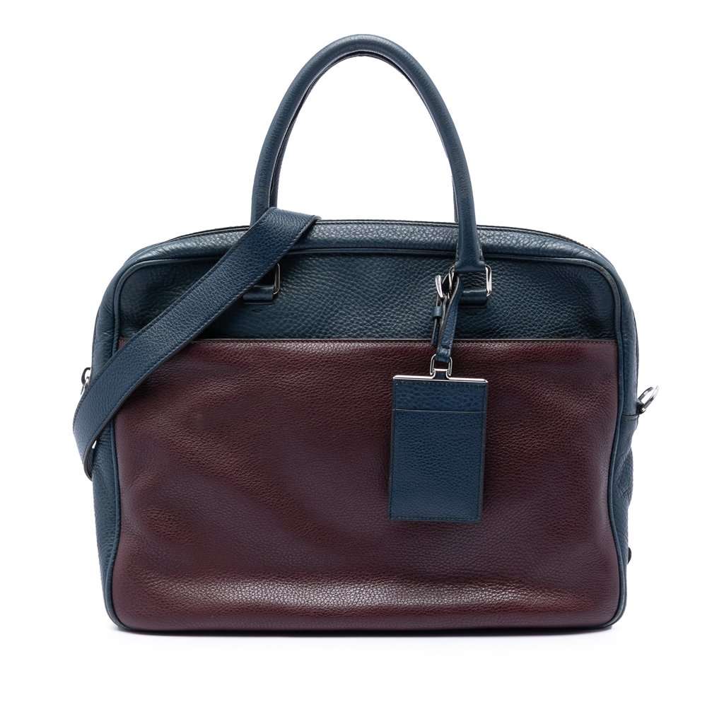 Prada Bicolor Vitello Daino Briefcase Blue Leather Very good condition - Front View