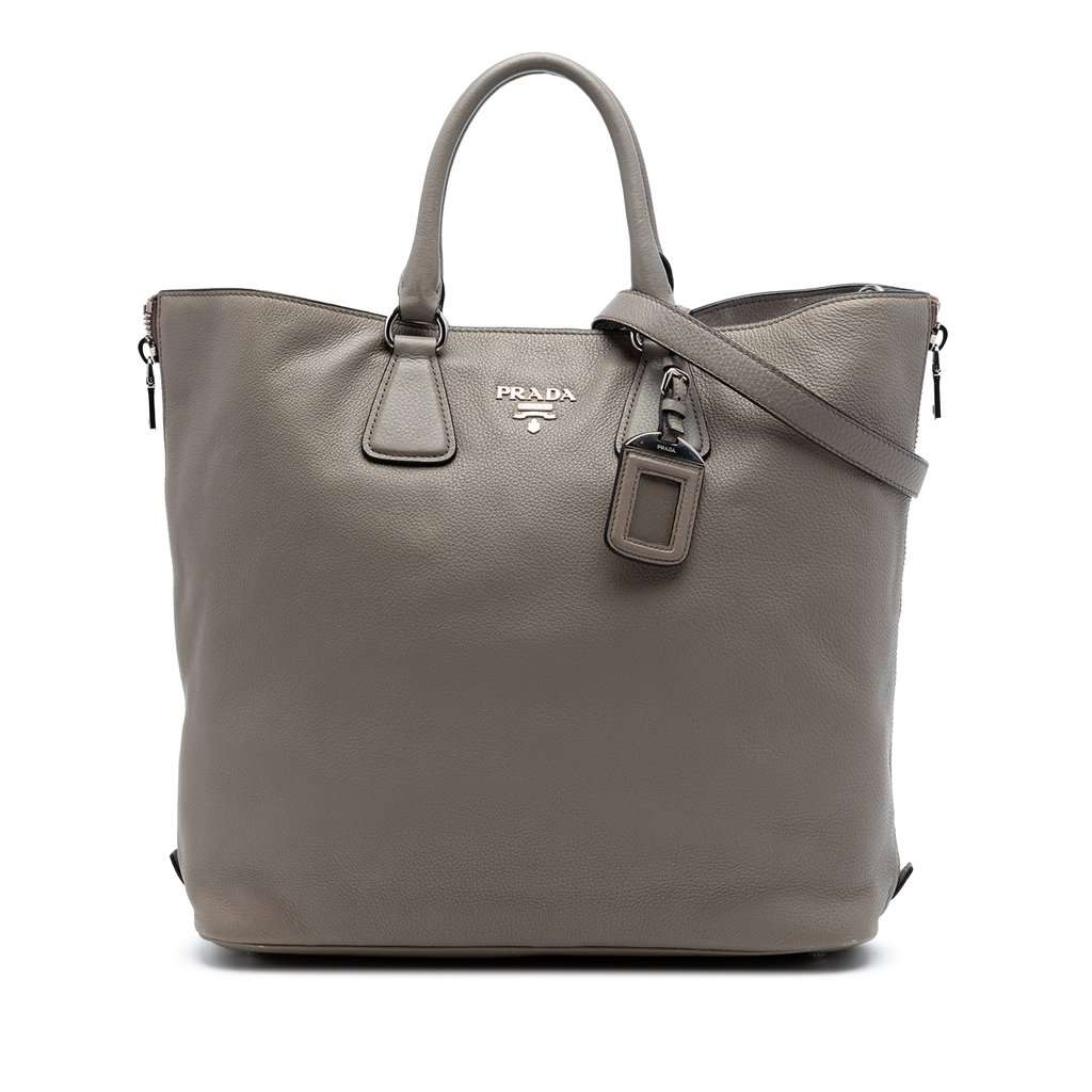 Prada Vitello Daino Side Zip Convertible Tote Brown Leather Very good - Front View