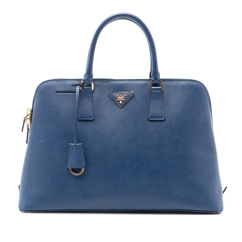Prada Large Saffiano Lux Promenade Satchel Blue Leather Very good - Front View