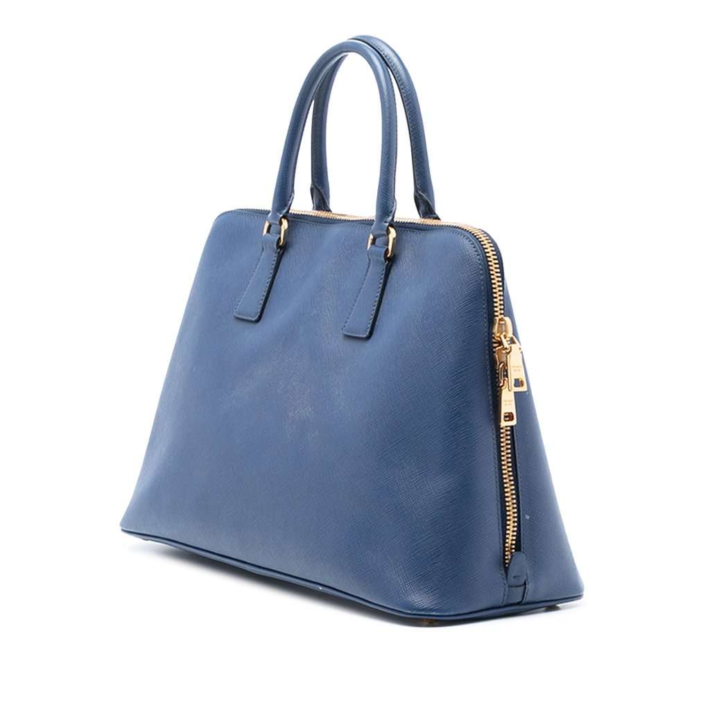Prada Large Saffiano Lux Promenade Satchel Blue Leather Very good - Back View