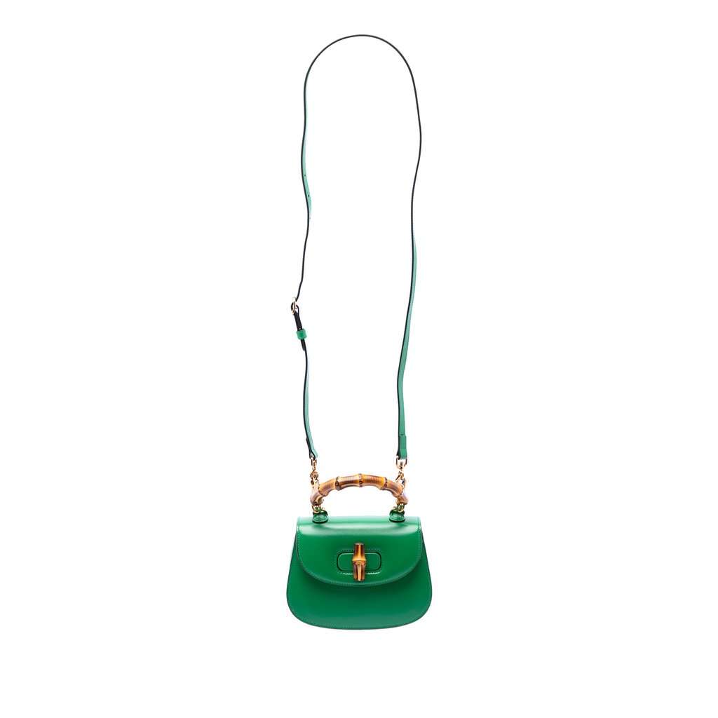 Gucci Mini Calfskin 1947 Bamboo Top Handle Bag Green Leather Very good condition - Front View