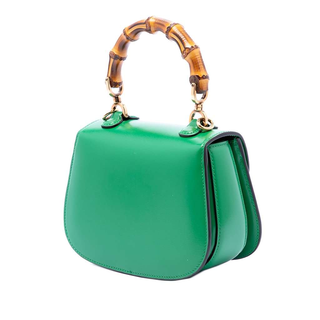 Gucci Mini Calfskin 1947 Bamboo Top Handle Bag Green Leather Very good condition - Inside View