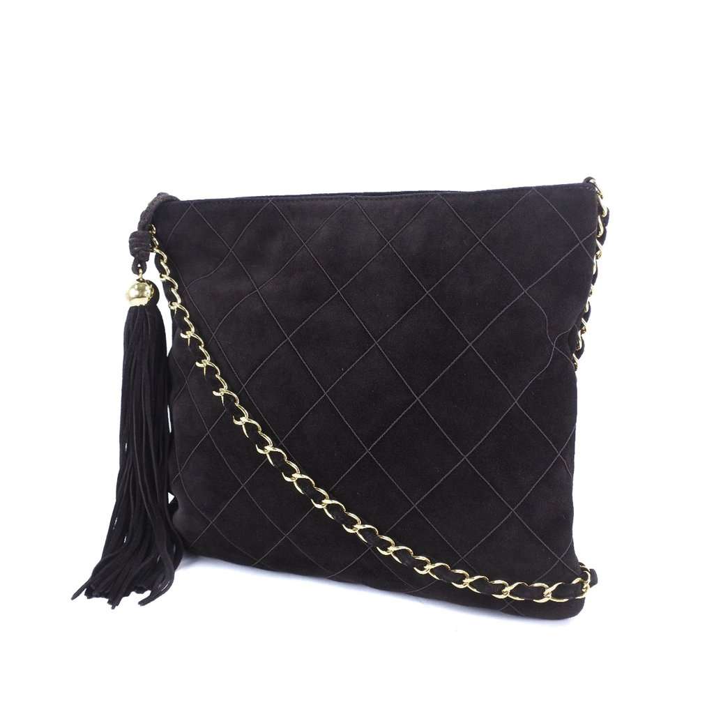 Chanel Quilted Suede Tassel Crossbody Brown Leather Very good - Back View