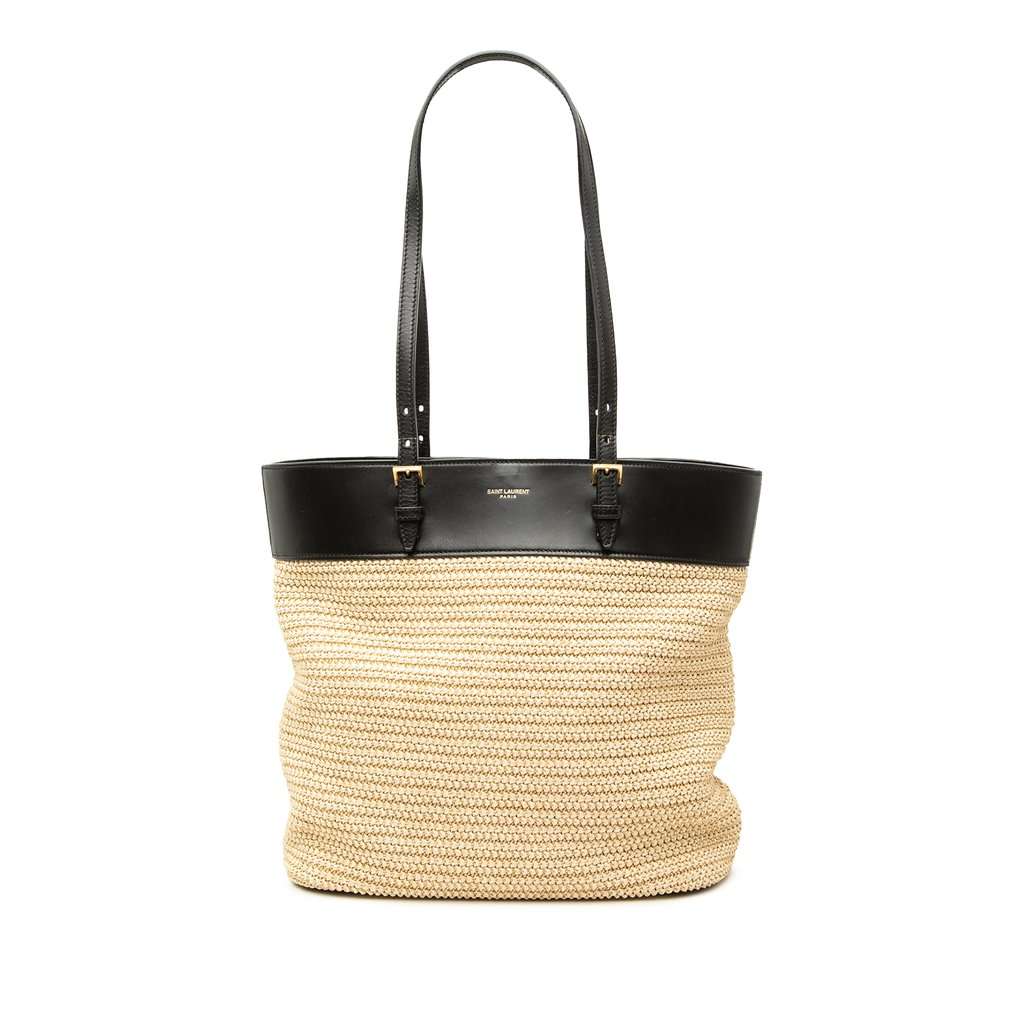 Saint Laurent Boucle Raffia Shopper Tote Beige Very good condition - Front View