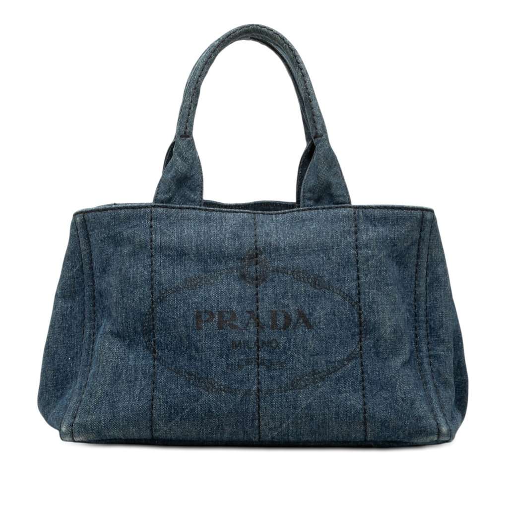 Prada Denim Canapa Logo Satchel Blue Very good condition - Front View