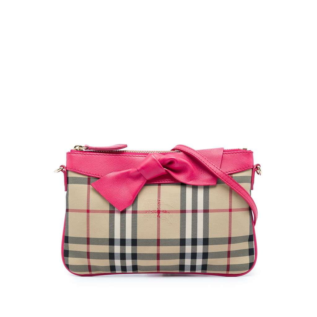 Burberry Haymarket Check Nylon Peyton Bow Tie Crossbody Beige Very good - Front View