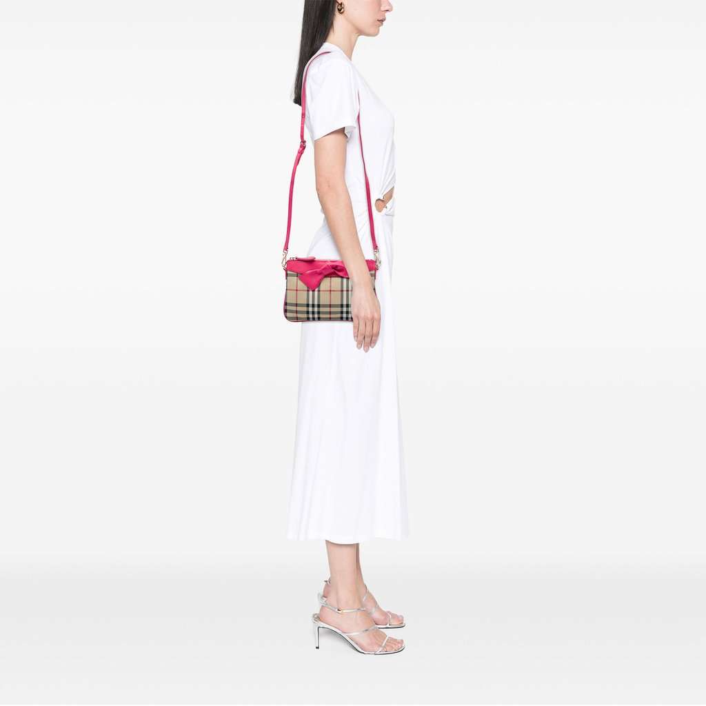 Burberry Haymarket Check Nylon Peyton Bow Tie Crossbody Beige Very good - Box View