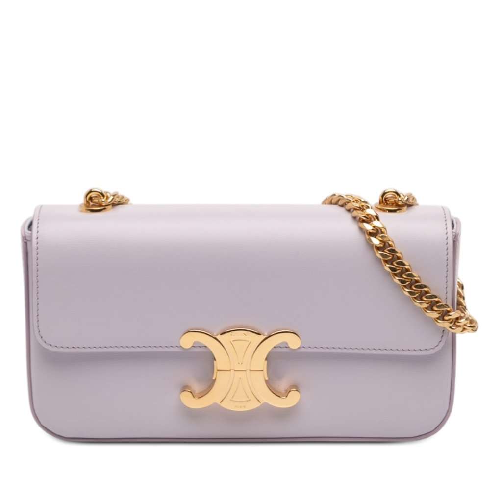 Celine Shiny Calfskin Claude Chain Shoulder Bag Purple Leather Very good condition - Front View