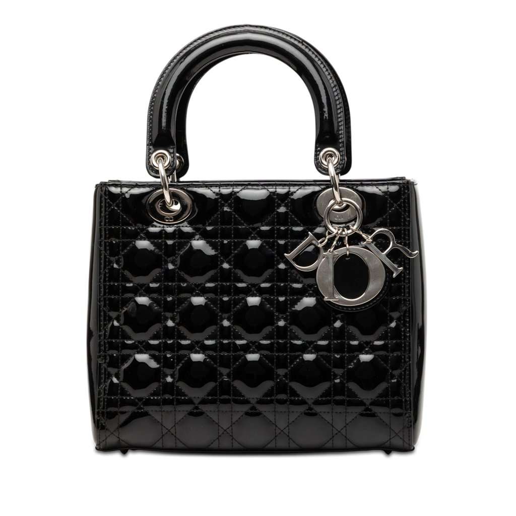 Dior Medium Patent Cannage Lady Dior Black Leather Very good - Front View