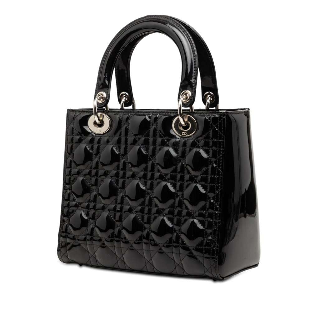 Dior Medium Patent Cannage Lady Dior Black Leather Very good - Back View