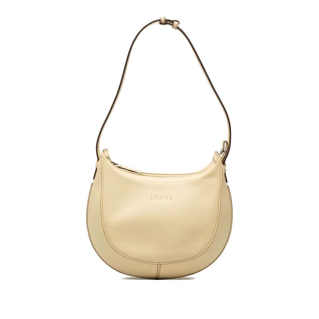 LOEWE Embossed Leather Logo Hobo White Leather Very good condition - Front View