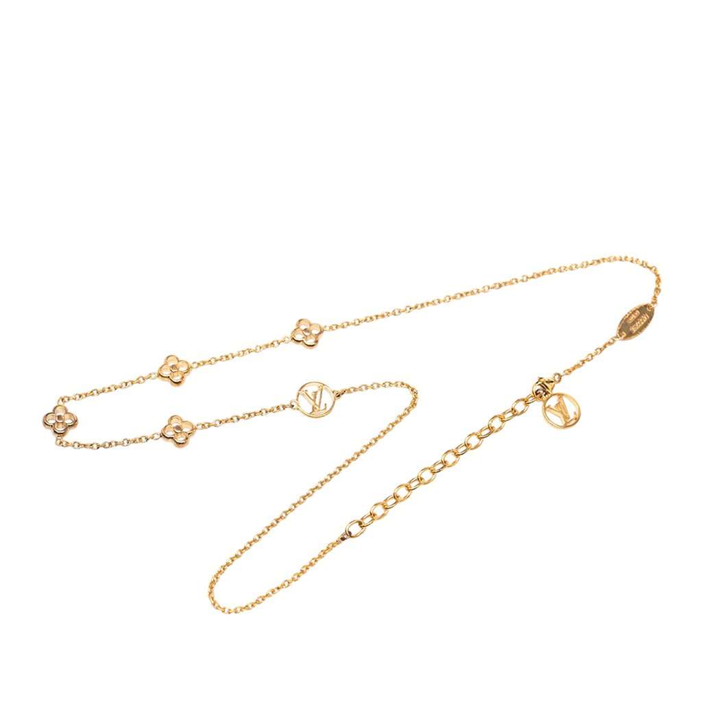 Louis Vuitton Gold Plated Flower Full Necklace Gold Metal Very good - Front View