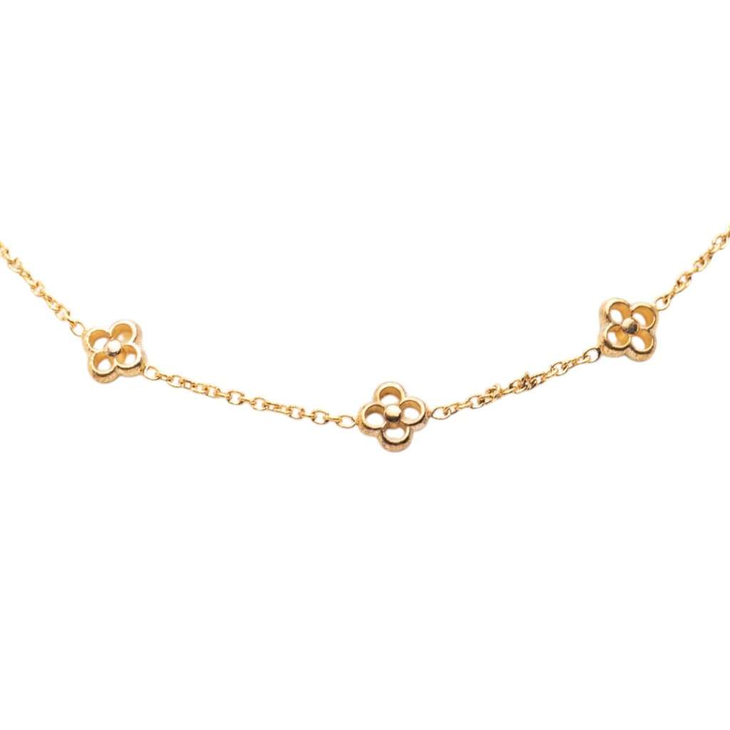Louis Vuitton Gold Plated Flower Full Necklace Gold Metal Very good - Back View