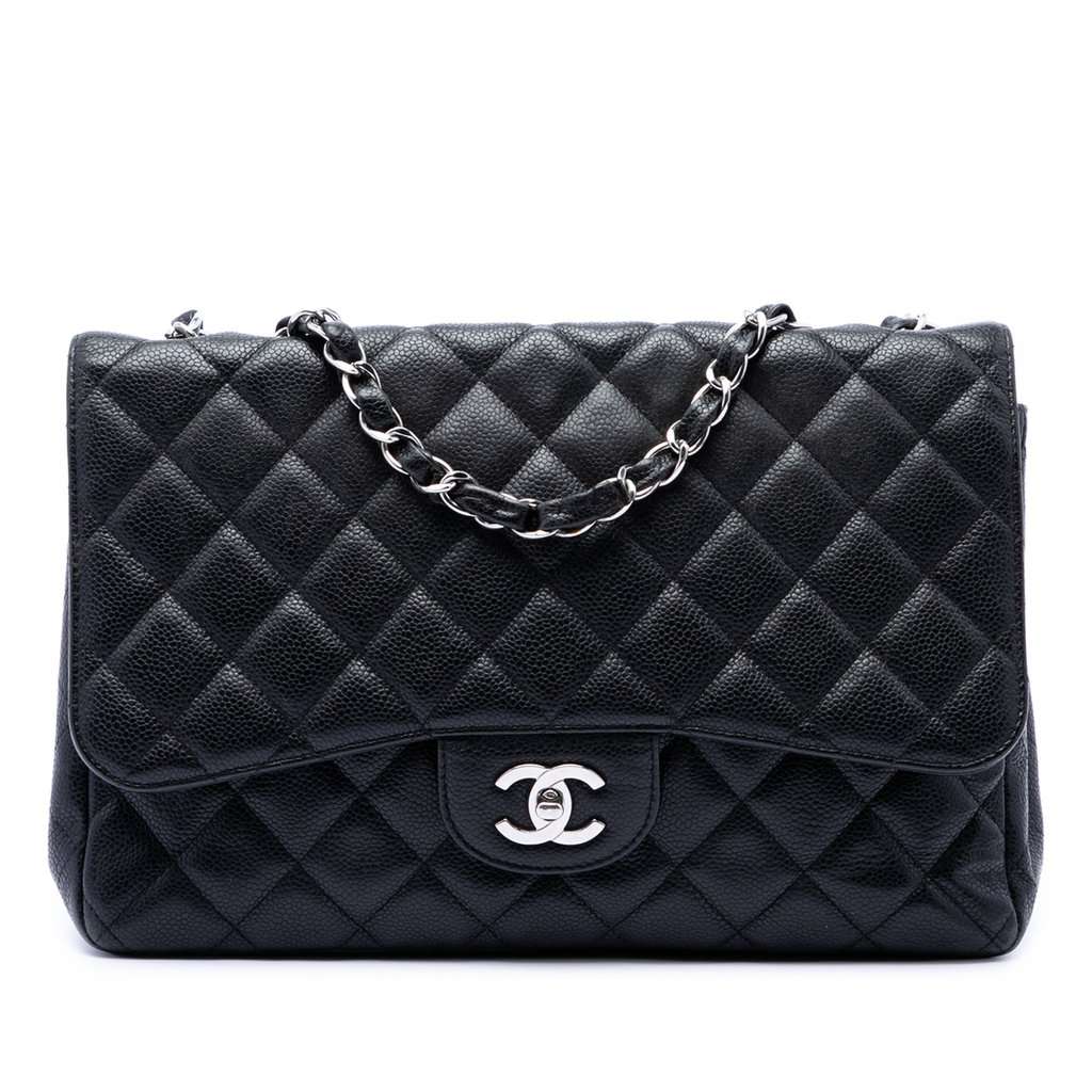Chanel Jumbo Classic Caviar Single Flap Black Leather Very good - Front View