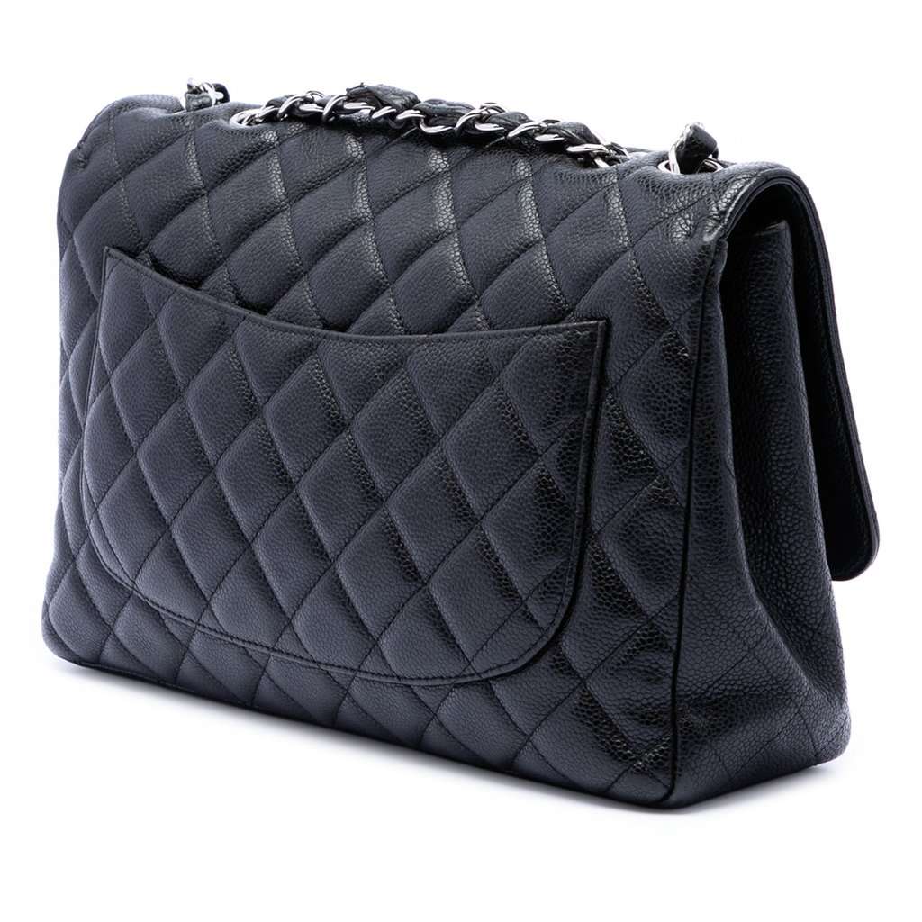 Chanel Jumbo Classic Caviar Single Flap Black Leather Very good - Back View