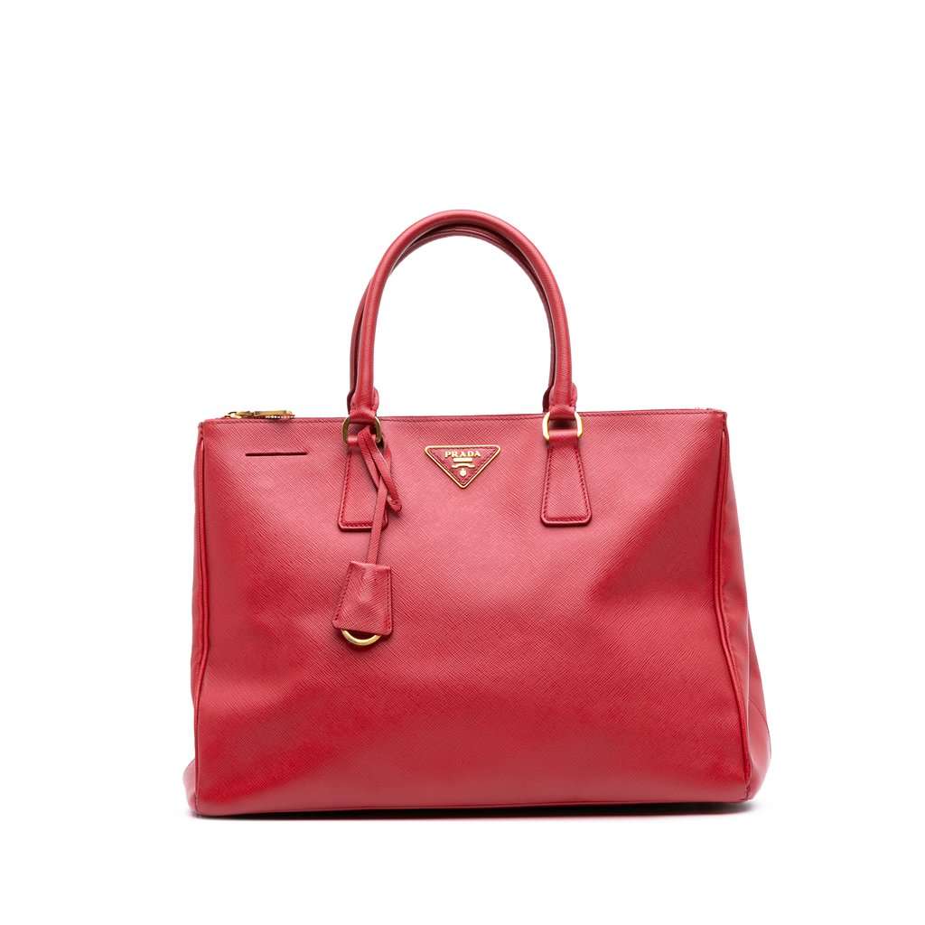 Prada Large Saffiano Lux Galleria Double Zip Satchel Red Leather Very good - Front View
