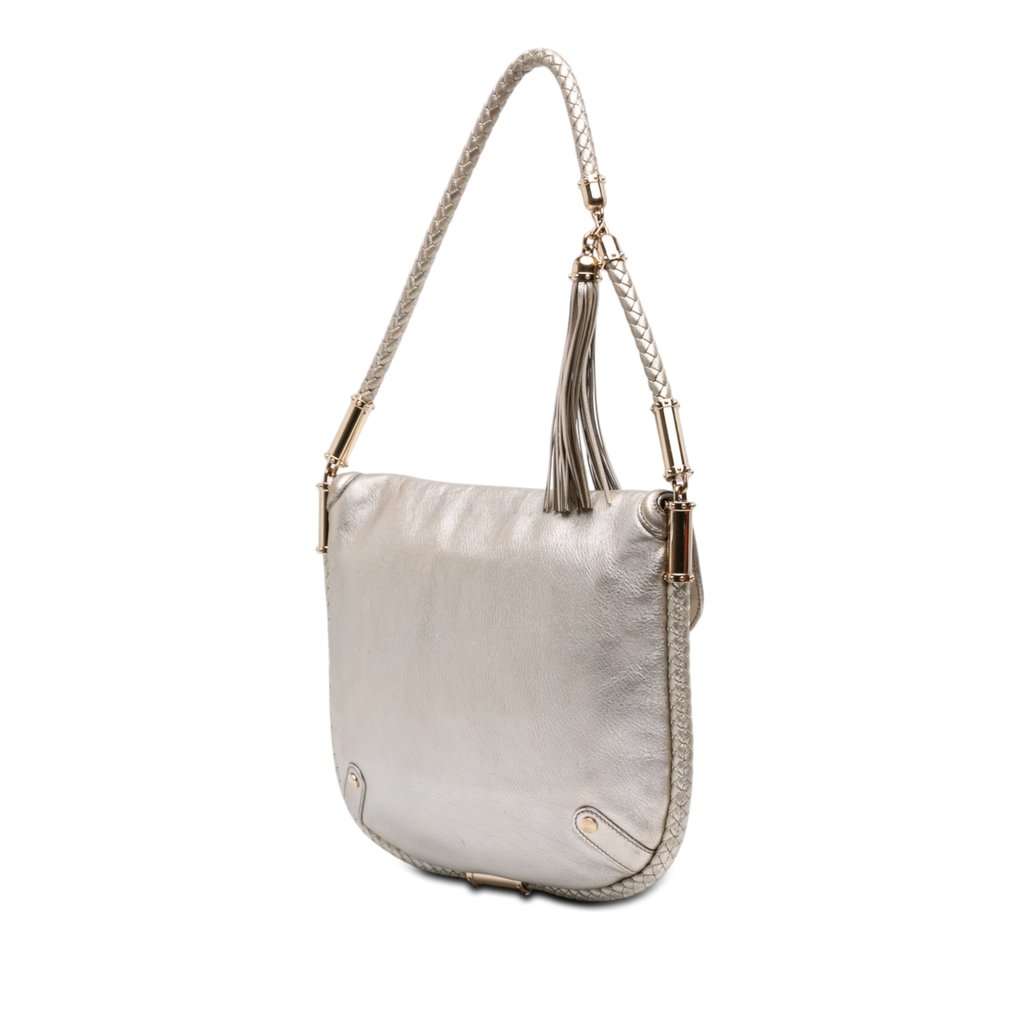 Gucci Medium Metallic Calfskin Britt Tassel Flap Shoulder Bag Gold Leather Very good - Back View
