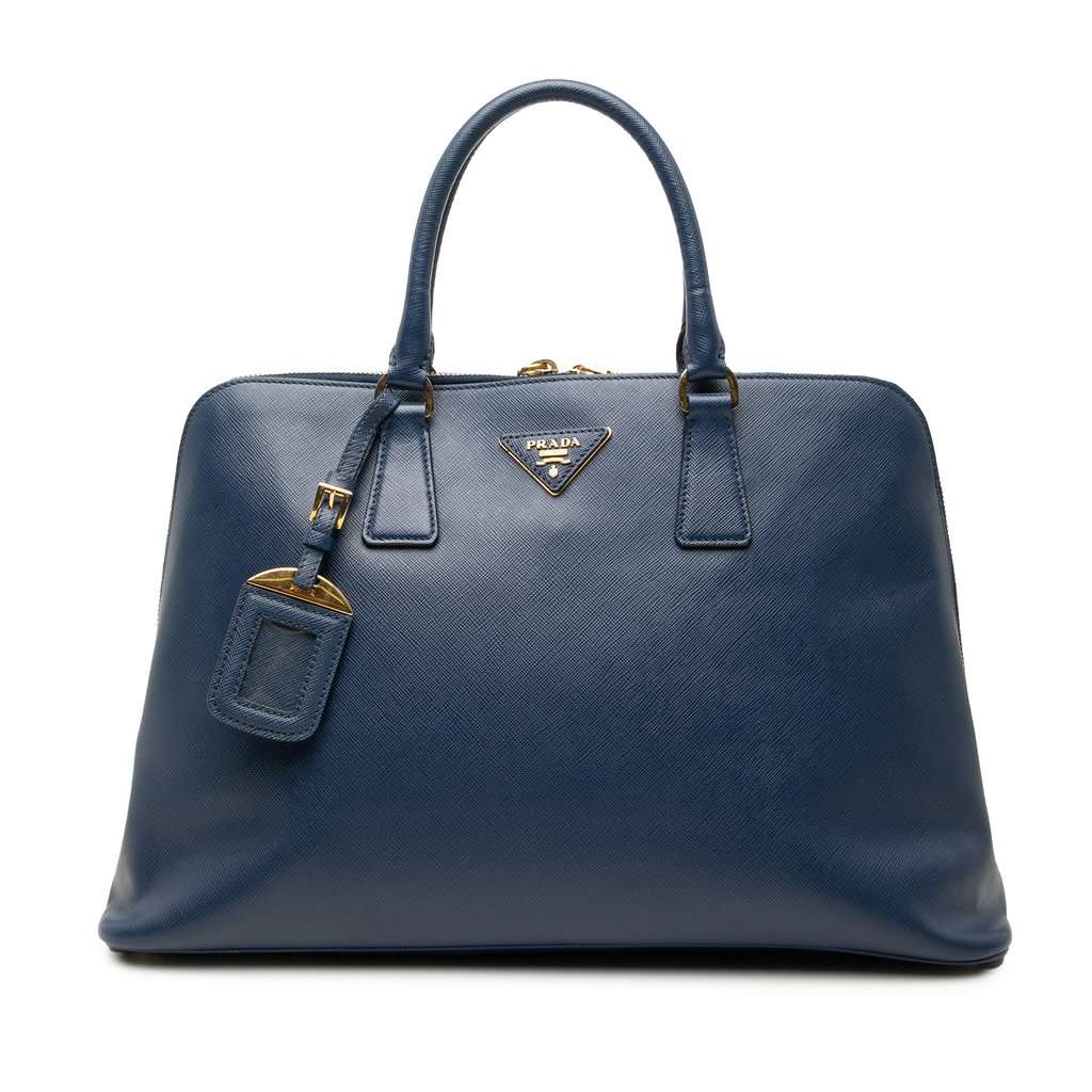 Prada Large Saffiano Lux Promenade Satchel Blue Leather Very good - Front View