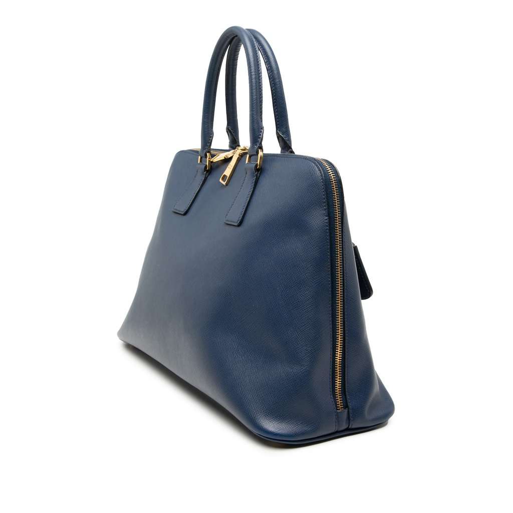 Prada Large Saffiano Lux Promenade Satchel Blue Leather Very good - Back View