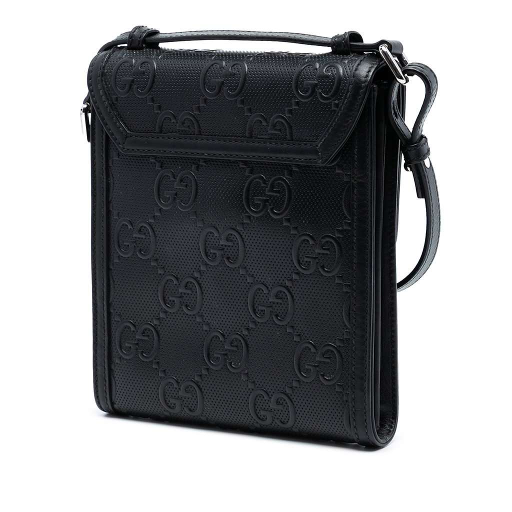 Gucci GG Embossed Leather Flap Crossbody Black Leather Very good condition - Back View