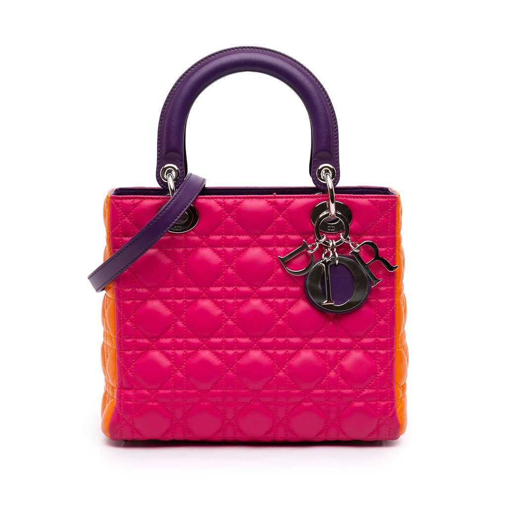 Dior Medium Tricolor Lambskin Cannage Lady Dior Pink Leather Very good - Front View