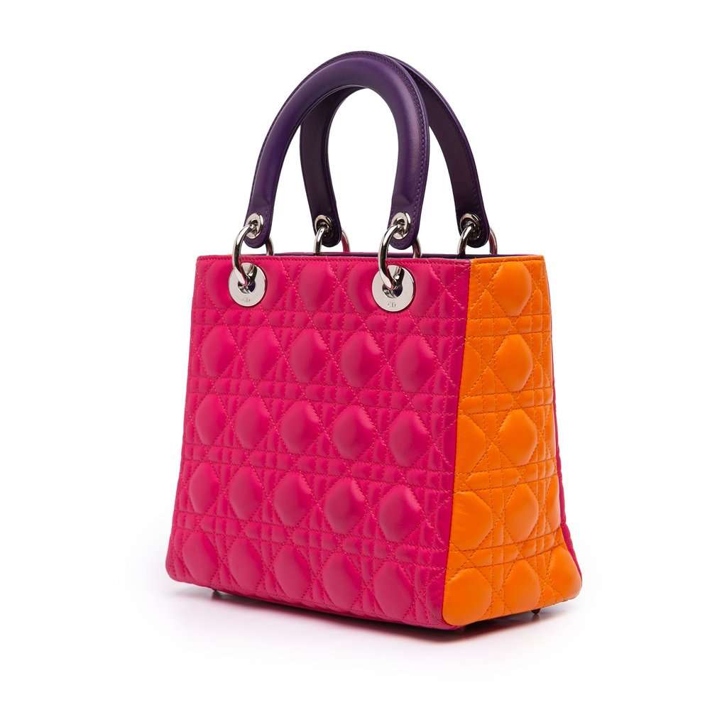 Dior Medium Tricolor Lambskin Cannage Lady Dior Pink Leather Very good - Back View
