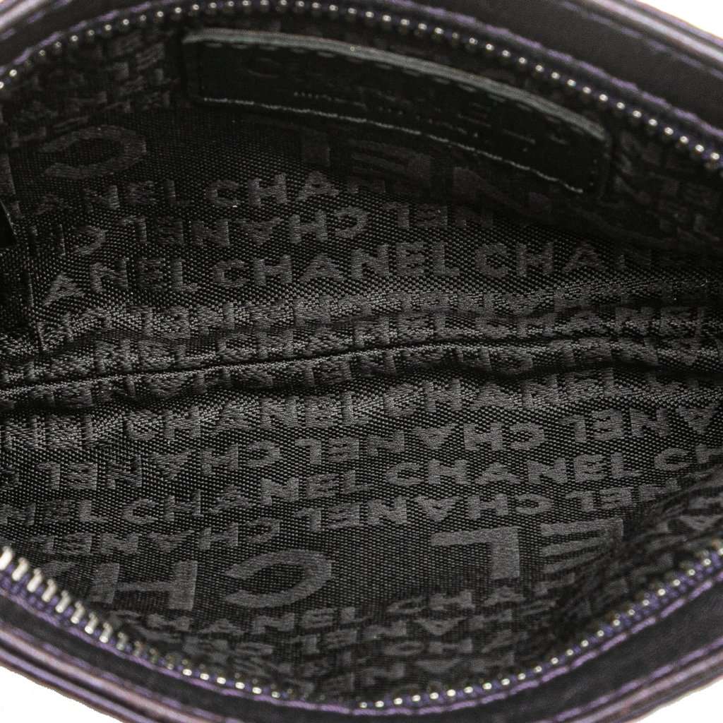 Chanel Embossed Lambskin Camellia Chain Pochette Purple Leather Very good - Model View