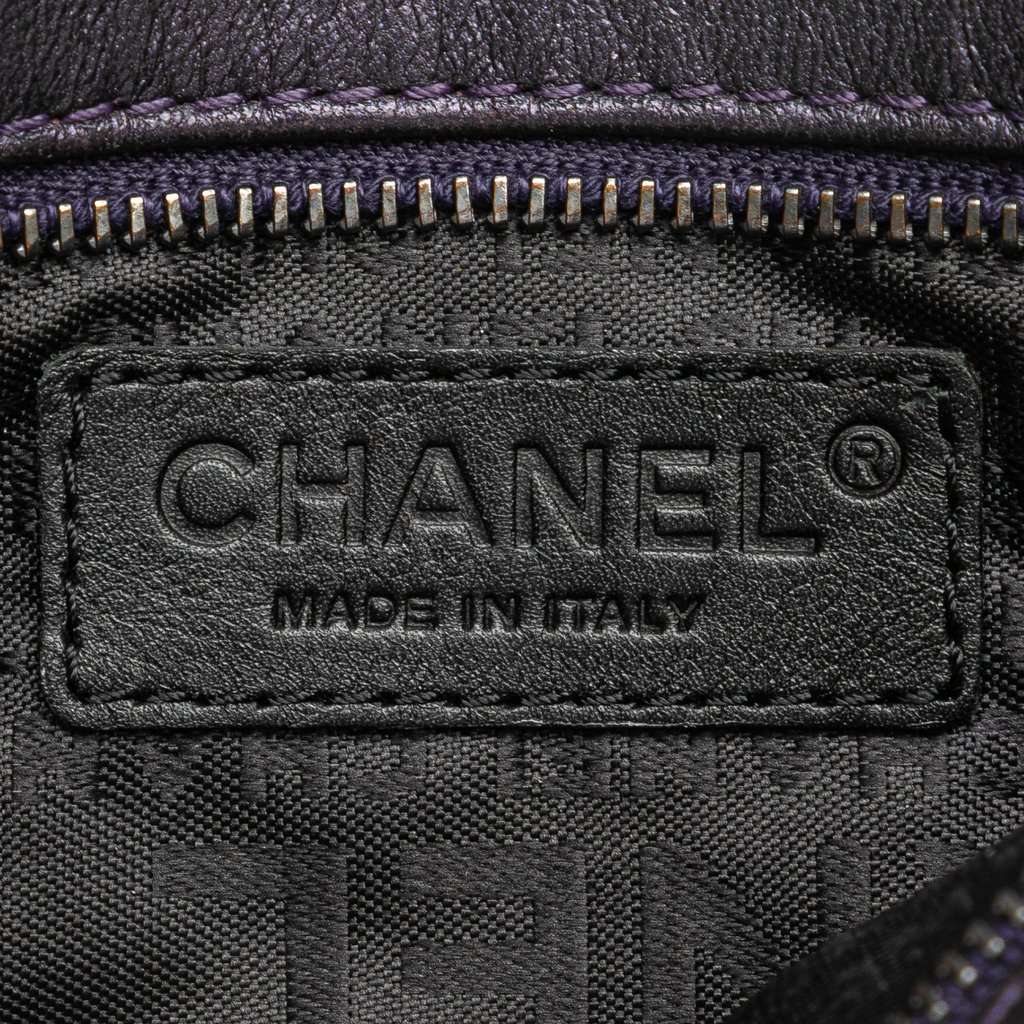 Chanel Embossed Lambskin Camellia Chain Pochette Purple Leather Very good - Box View